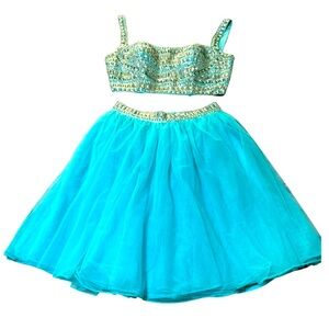 Sherri Hill 2 Pc Prom Dress Rhinestone Turquoise Homecoming Formal Size 2 Read